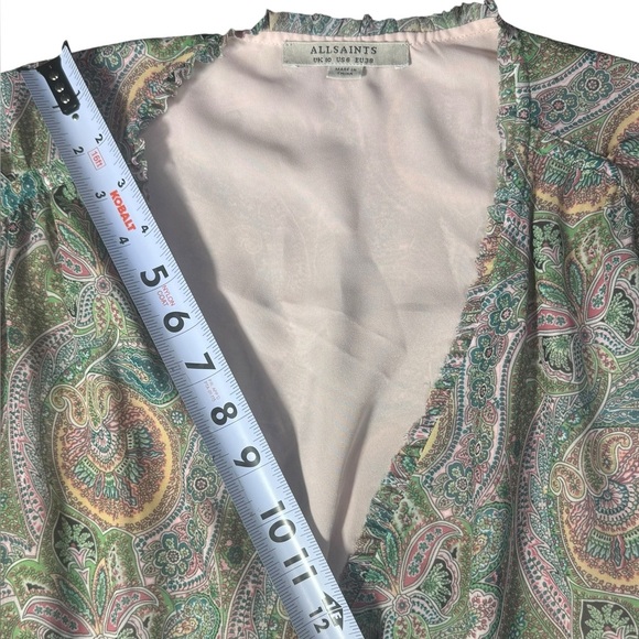 ALLSAINTS Zini Shahmina Paisley Wrap Mini Short Sleeve Dress Green Pink size 6 - Picture 12 of 17